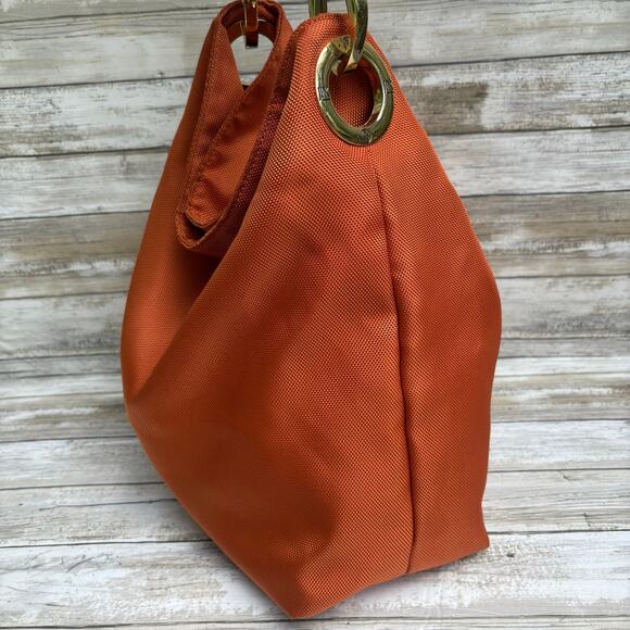 JPK Paris 75 Purse Nylon Bucket Hobo Bag Orange Brown Chunky Large Fall Classy - Picture 5 of 16
